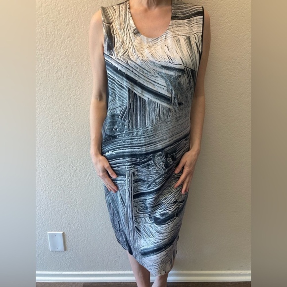 HELMUT LANG OPEN BACK sill MIDI DRESS black and white medium